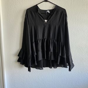 Divided Black Fairygrunge Layered Ruffle Blouse